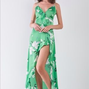 Satin floral print sleeveless v-neck self-tie - M